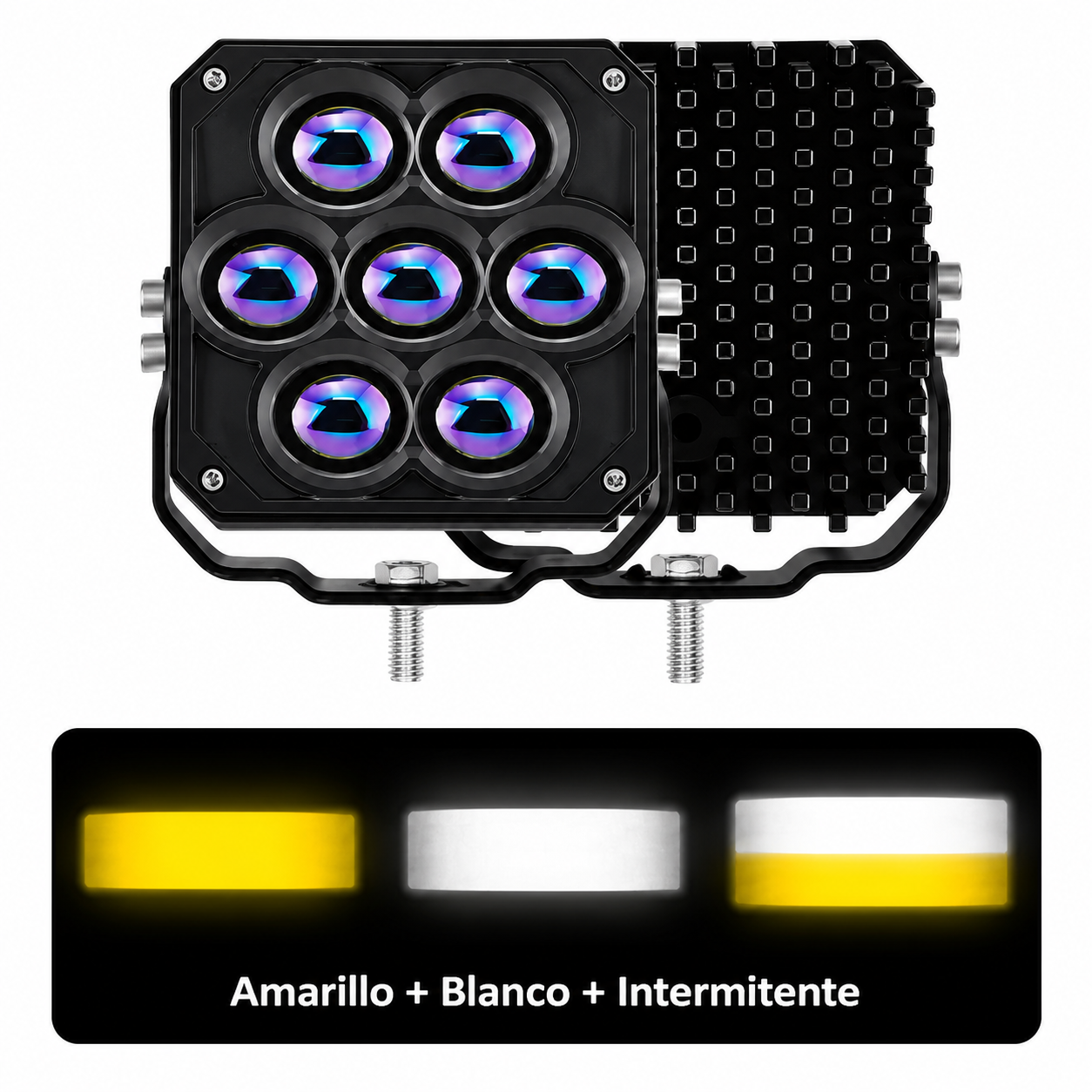 TB-241 PAR EXPLORADORA CUADRADA MINIDRIVING DE 7 LUPAS LÁSER, CON LUZ BLANCA Y AMARILLA DE ALTA INTENSIDAD, DISEÑADA PARA OFRECER UNA ILUMINACIÓN POTENTE Y DE MAYOR ALCANCE. - Imagen 2