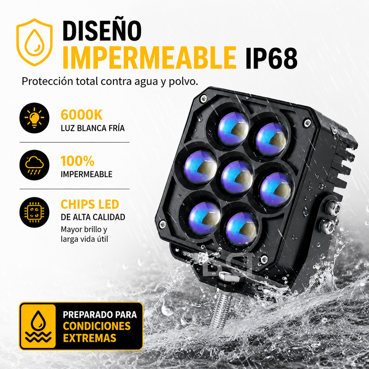 TB-241 PAR EXPLORADORA CUADRADA MINIDRIVING DE 7 LUPAS LÁSER, CON LUZ BLANCA Y AMARILLA DE ALTA INTENSIDAD, DISEÑADA PARA OFRECER UNA ILUMINACIÓN POTENTE Y DE MAYOR ALCANCE. - Imagen 3